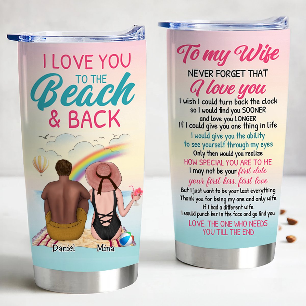 Couple - I Love You To The Beach And Back, To My Wife Never Forget That I Love You - Personalized Tumbler - Makezbright Gifts