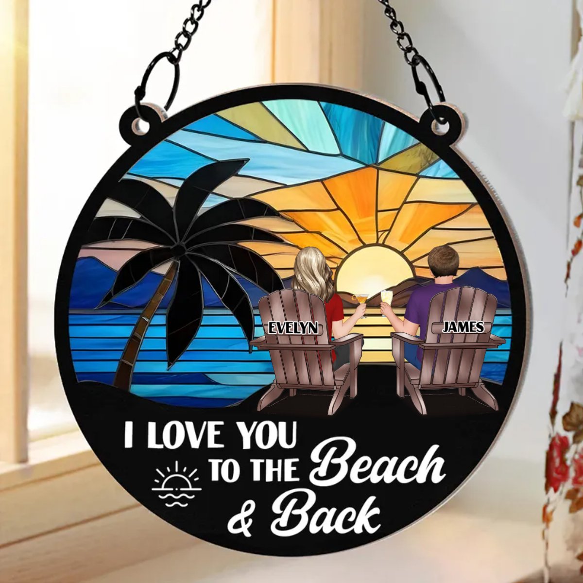 Couple - I Love You To The Beach & Back - Personalized Window Hanging Suncatcher Ornament - Makezbright Gifts