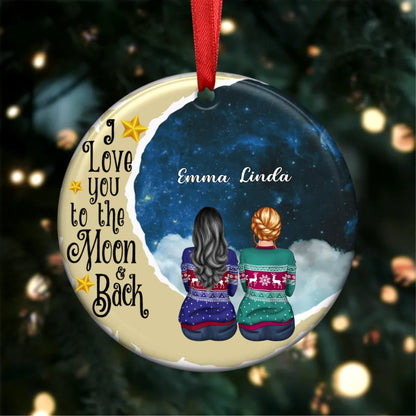 Couple - I Love You To The Moon And Back - Personalized Circle Ornament - Makezbright Gifts