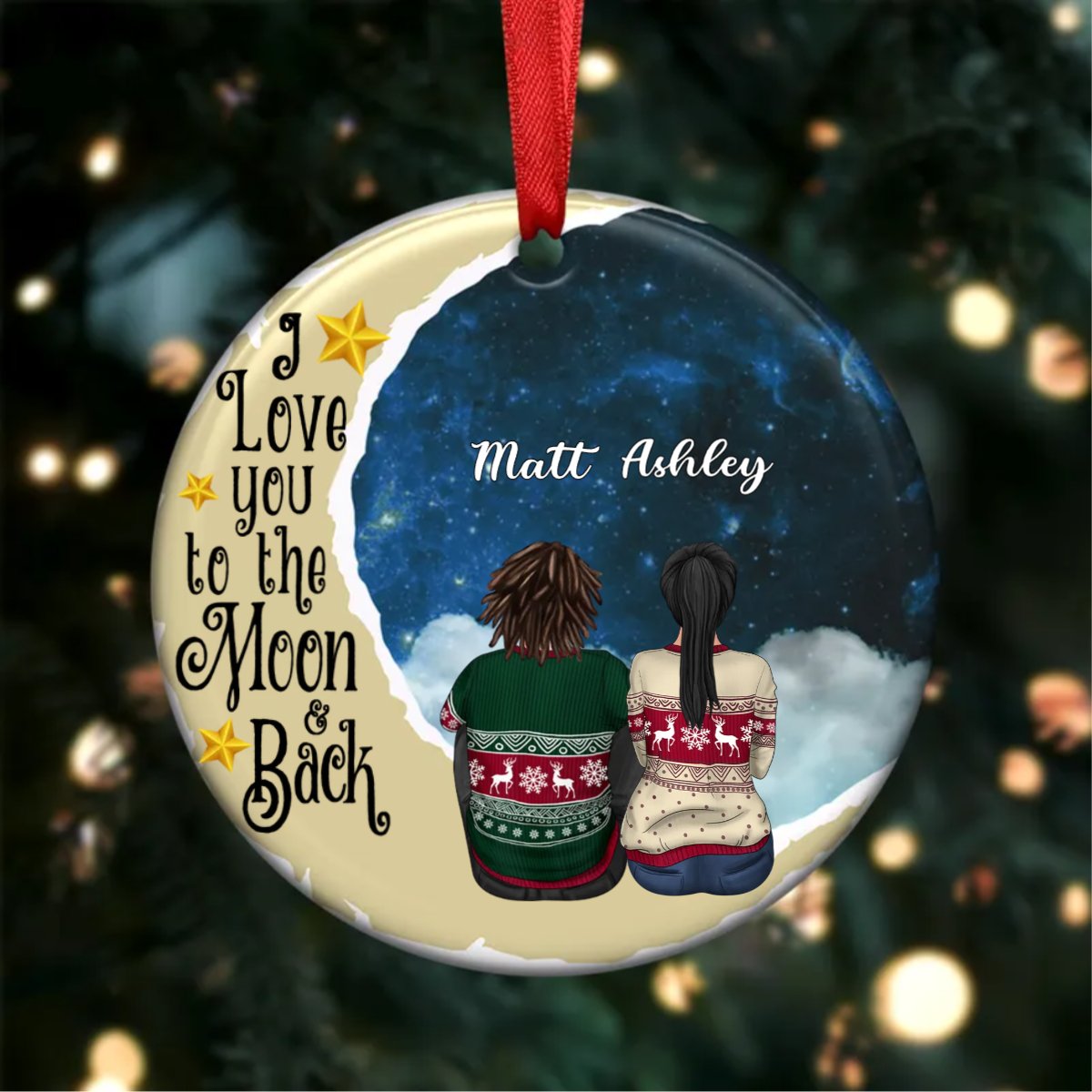 Couple - I Love You To The Moon And Back - Personalized Circle Ornament - Makezbright Gifts