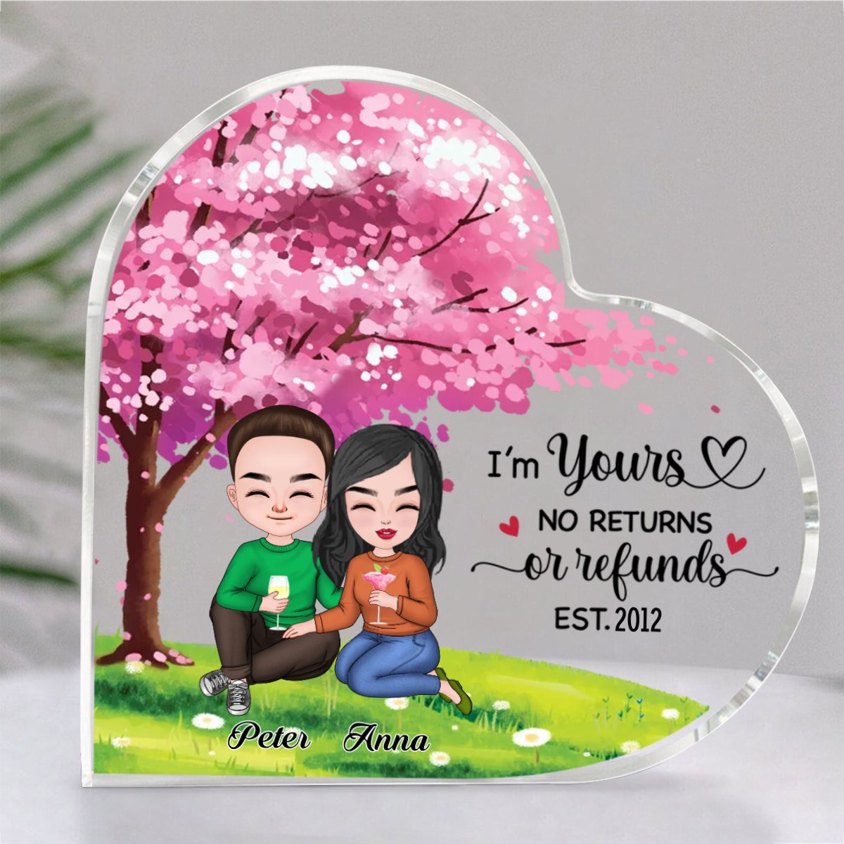 Couple - I'm Yours, No Returns Or Refunds, EST. - Personalized Heart Acrylic Plaque - Makezbright Gifts