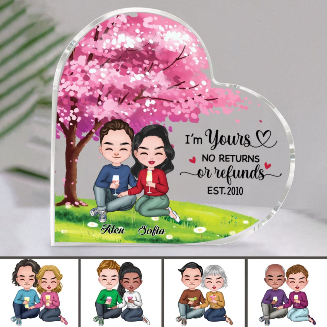 Couple - I'm Yours, No Returns Or Refunds, EST. - Personalized Heart Acrylic Plaque - Makezbright Gifts