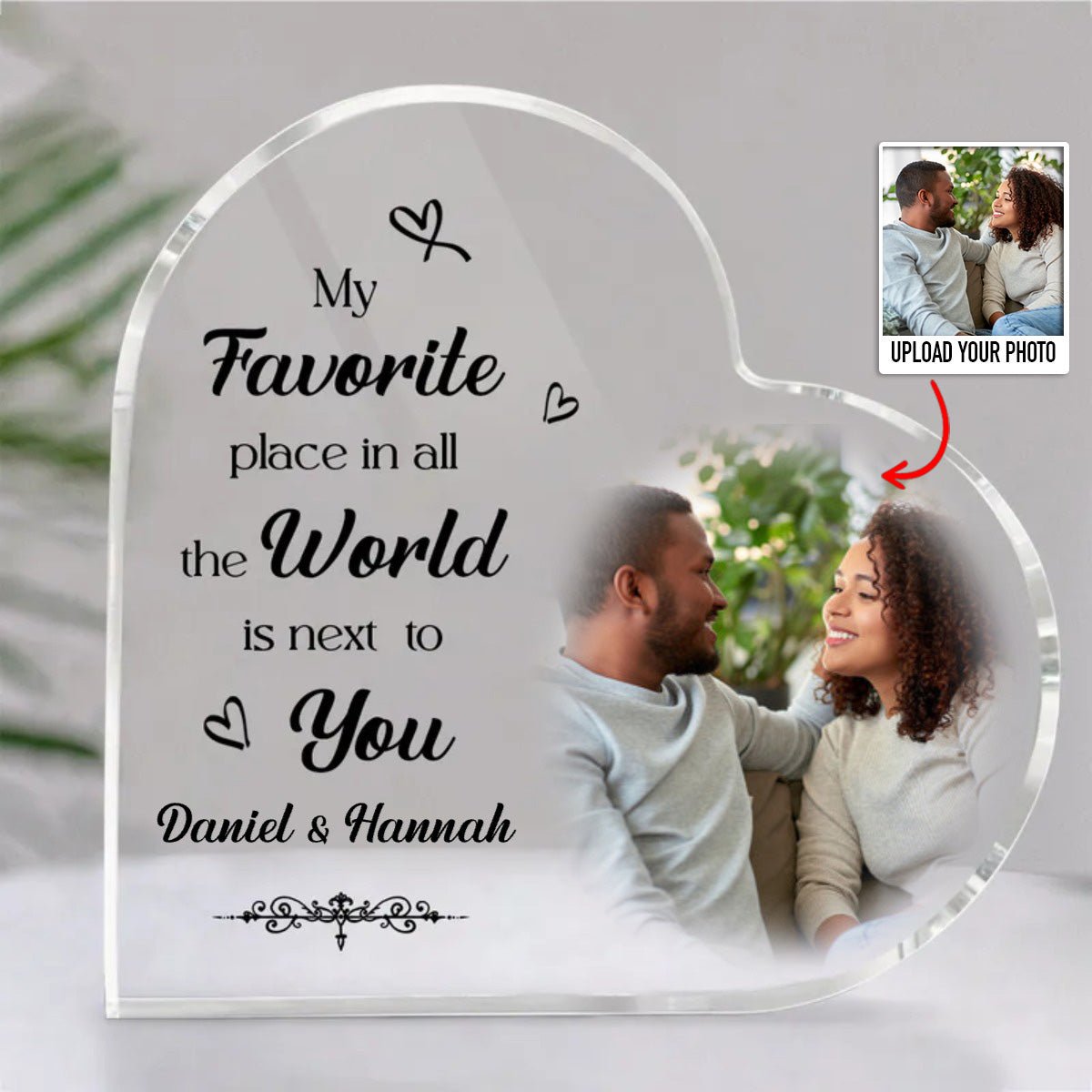 Couple - My Favorite Place In All The World Is Next To You - Personalized Heart Acrylic Plaque - Makezbright Gifts