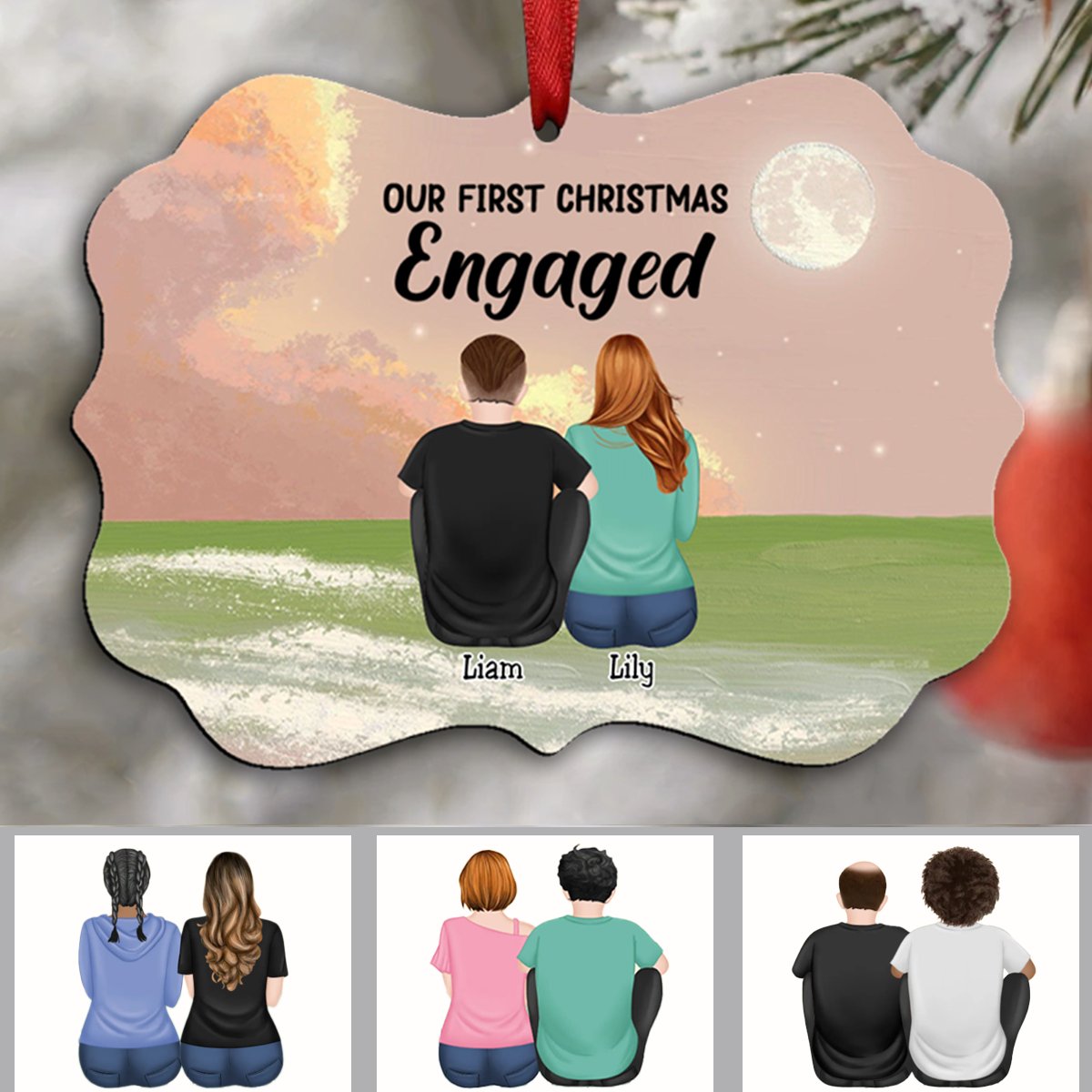 Couple - Our First Christmas Engaged - Personalized Married Acrylic Ornament (Ver2) - Makezbright Gifts