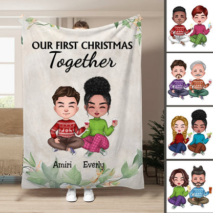 Couple - Our First Christmas Together - Personalized Blanket - Makezbright Gifts