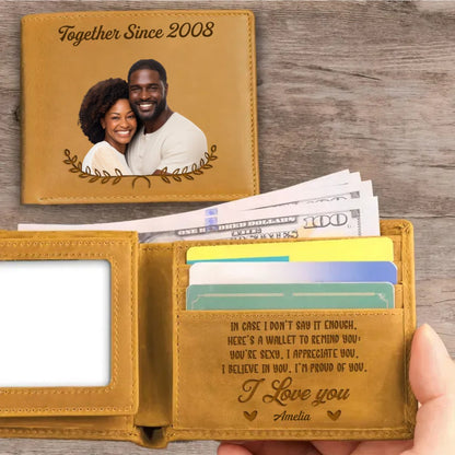 Couple - To My Husband Here's A Wallet To Remind You - Personalized Photo Leather Wallet - Makezbright Gifts