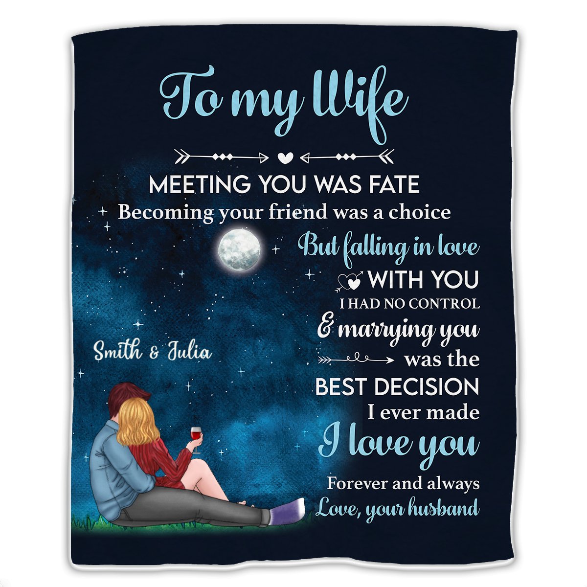 Couple - To My Wife, Meeting You Was Fate, Becoming Your Friend Was A Choice... - Personalized Blanket - Makezbright Gifts