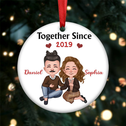 Couple - Together Since - Personalized Christmas Circle Ornament - Makezbright Gifts