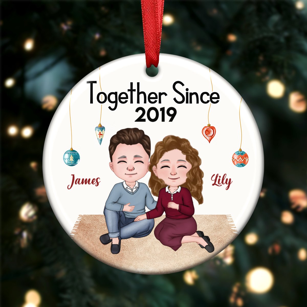 Couple - Together Since - Personalized Circle Ornament - Makezbright Gifts