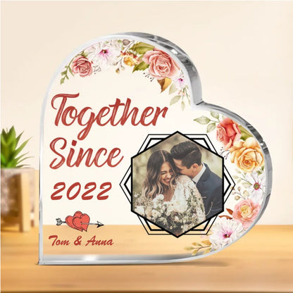 Couple - Together Since - Personalized Heart Acrylic Plaque - Makezbright Gifts