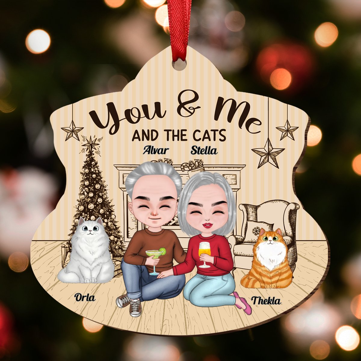 Couple - You & Me And The Cat - Personalized Transparent Ornament - Makezbright Gifts