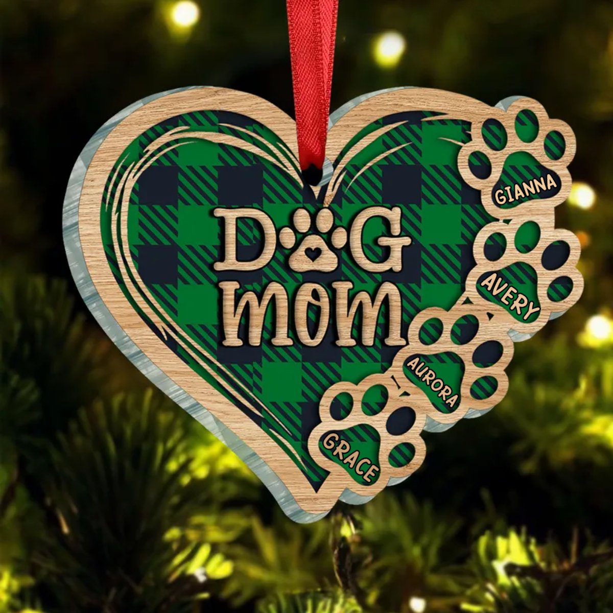 Dog Lovers - Christmas Dog Mom Heart - Personalized Ornament - Makezbright Gifts