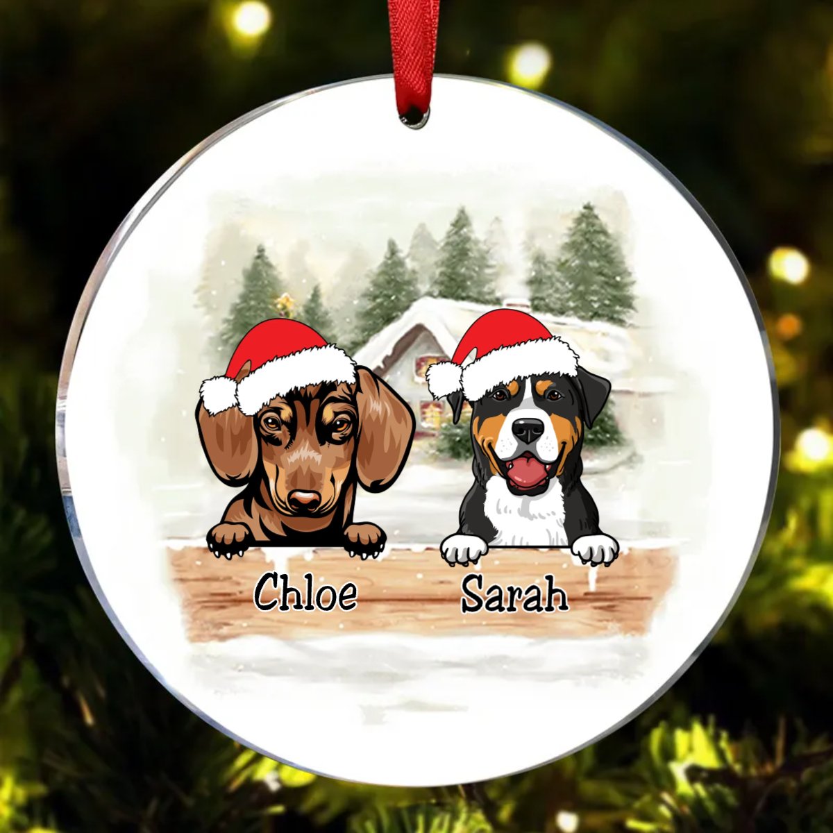 Dog Lovers - Christmas Wooden Fence - Personalized Acrylic Ornament - Makezbright Gifts