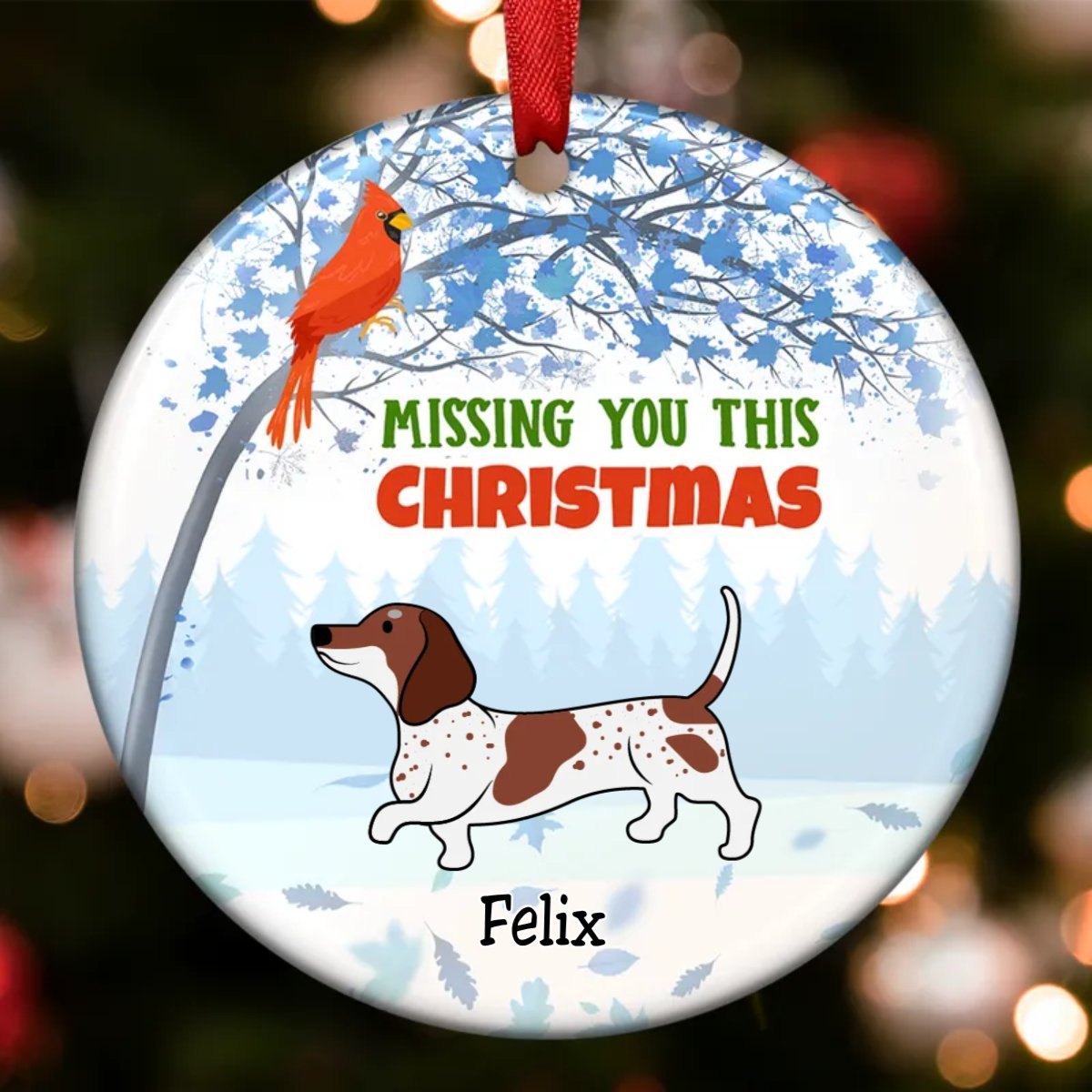 Dog Lovers - Dachshund Memorial Cardinal - Personalized Circle Ornament - Makezbright Gifts