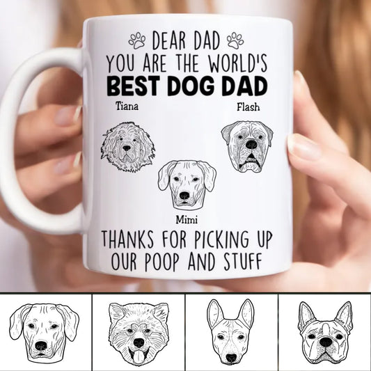 Dog Lovers - Dear World's Best Dog Dad Dog Head Outline - Personalized Mug - Makezbright Gifts