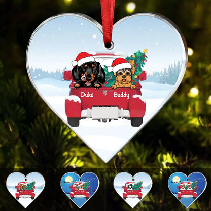 Dog Lovers - Dog Christmas Red Truck - Personalized Heart Ornament - Makezbright Gifts