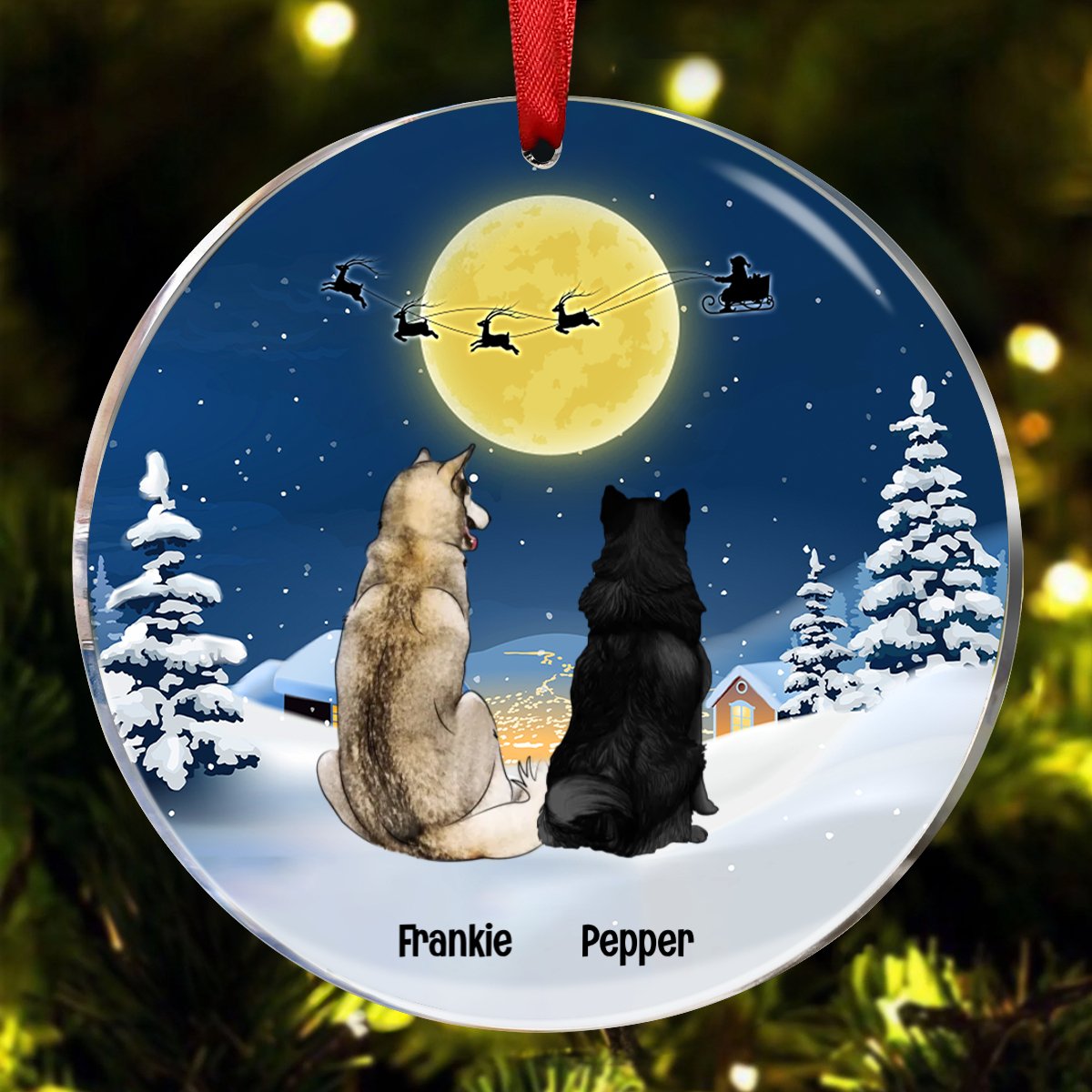 Dog Lovers - Dog Christmas Watching Santa - Personalized Acrylic Ornament - Makezbright Gifts