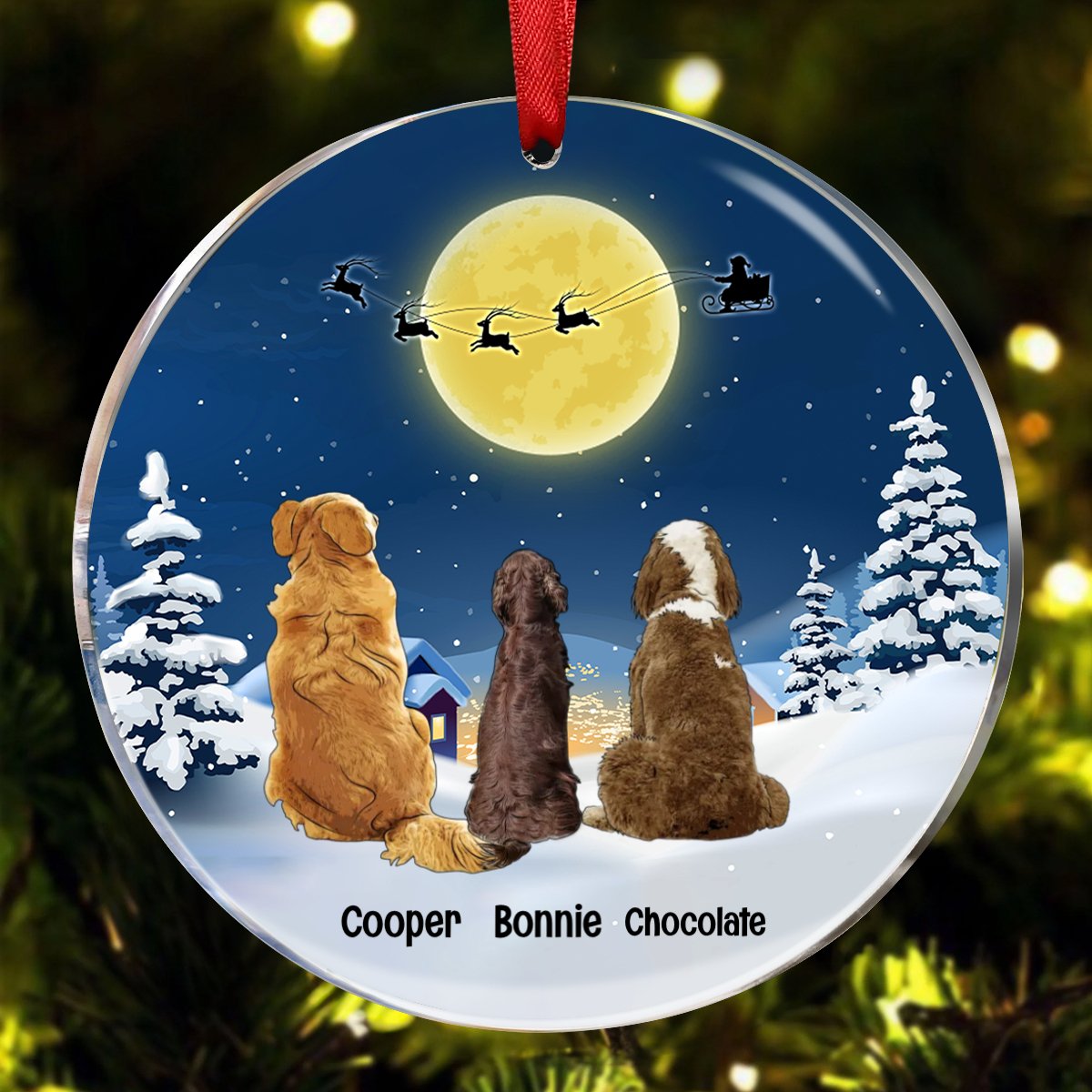 Dog Lovers - Dog Christmas Watching Santa - Personalized Acrylic Ornament - Makezbright Gifts