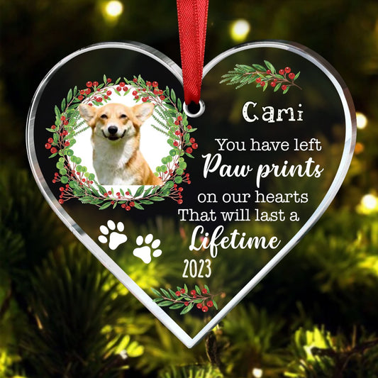 Dog Lovers - Dog Memo You Have Left Paw Prints On Our Hearts - Personalized Heart Ornament - Makezbright Gifts