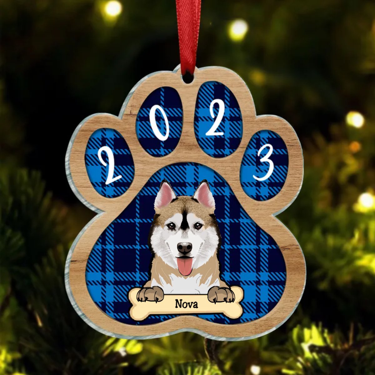 Dog Lovers - Dog Paw Shaped Wood Christmas - Personalized Circle Ornament - Makezbright Gifts