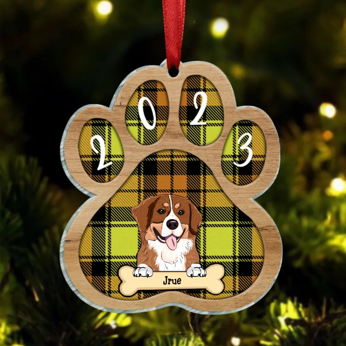 Dog Lovers - Dog Paw Shaped Wood Christmas - Personalized Circle Ornament - Makezbright Gifts