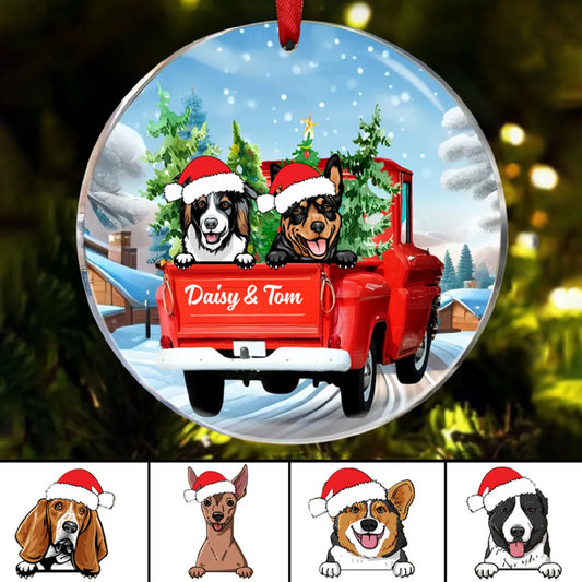 Dog Lovers - Dog Red Truck Christmas - Personalized Circle Ornament - Makezbright Gifts