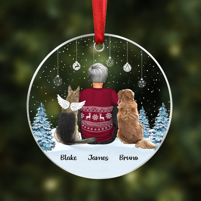 Dog Lovers - Dogs on the Snow - Personalized Acrylic Circle Ornament - Makezbright Gifts