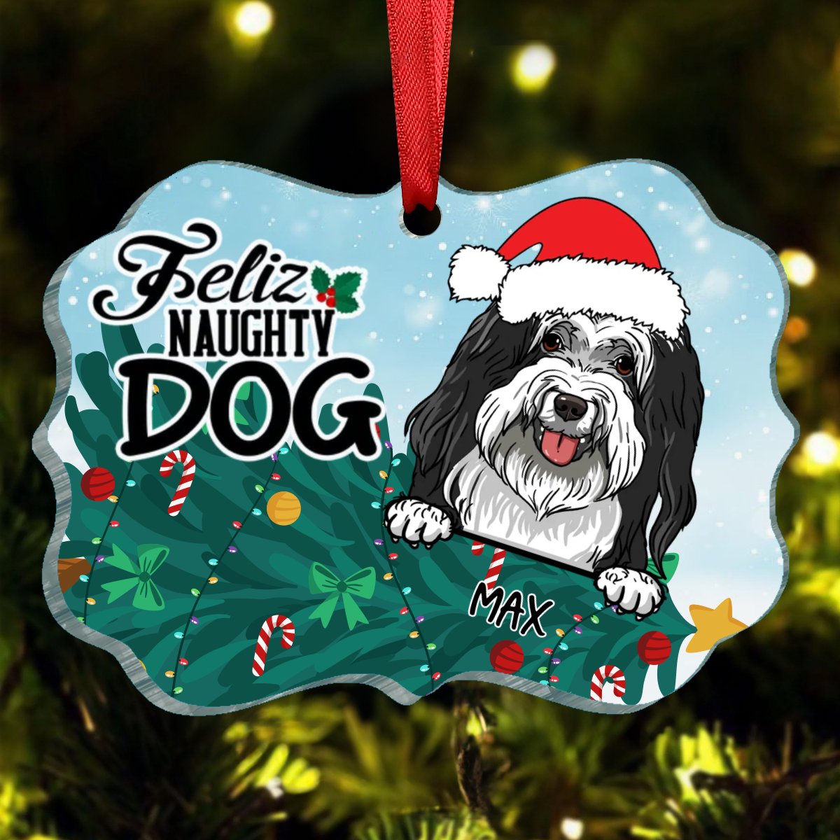 Dog Lovers - Feliz Naughty Dog - Personalized Acrylic Ornament - Makezbright Gifts