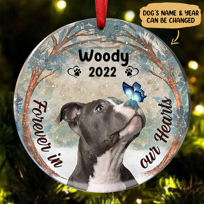 Dog Lovers - Forever In Our Hearts Pitbull Dog - Personalized Circle Ornament - Makezbright Gifts