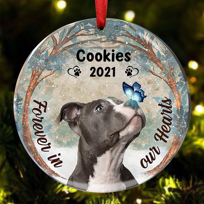 Dog Lovers - Forever In Our Hearts Pitbull Dog - Personalized Circle Ornament - Makezbright Gifts