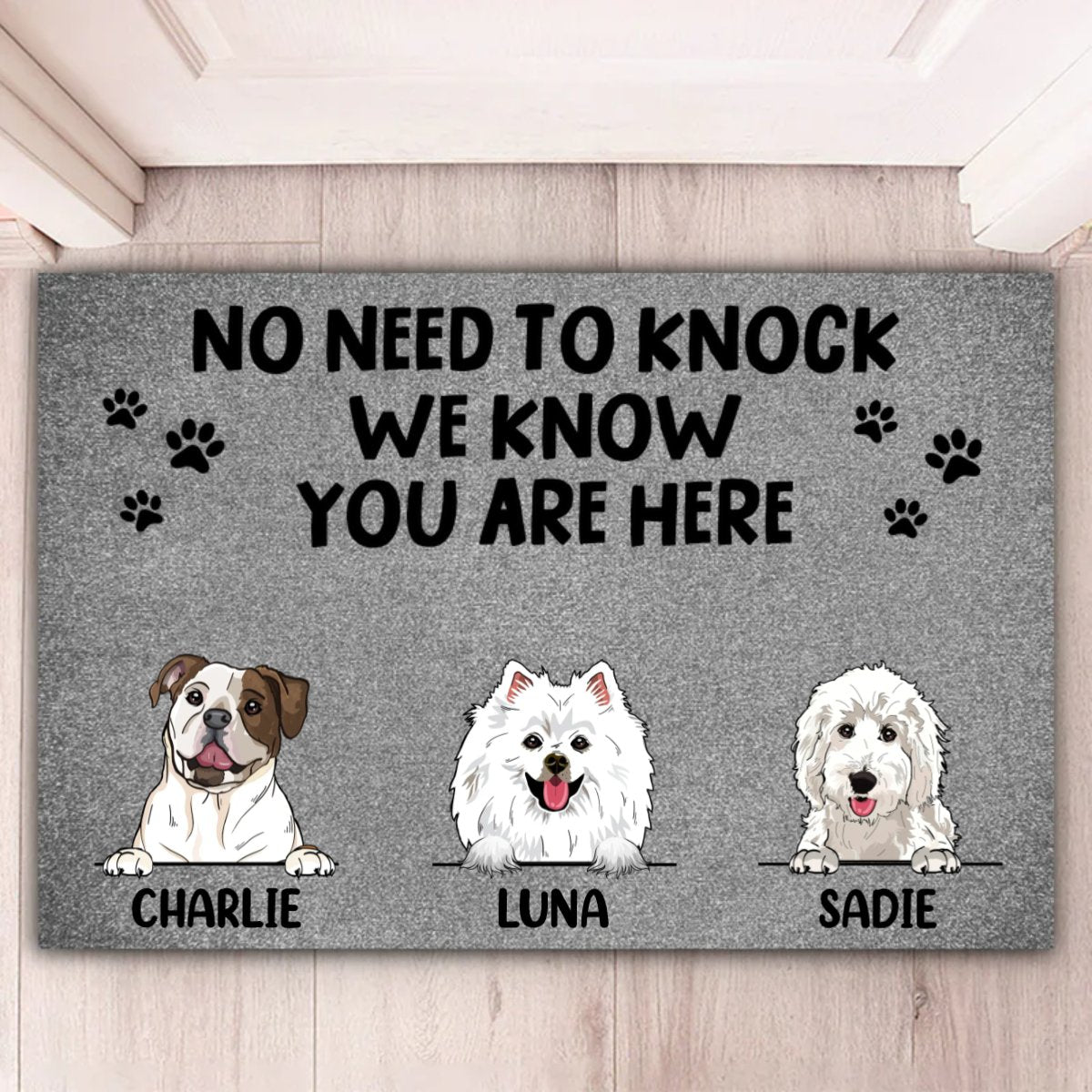 Dog Lovers - No Need To Knock We Know You're Here - Personalized Doormat (TL) - Makezbright Gifts