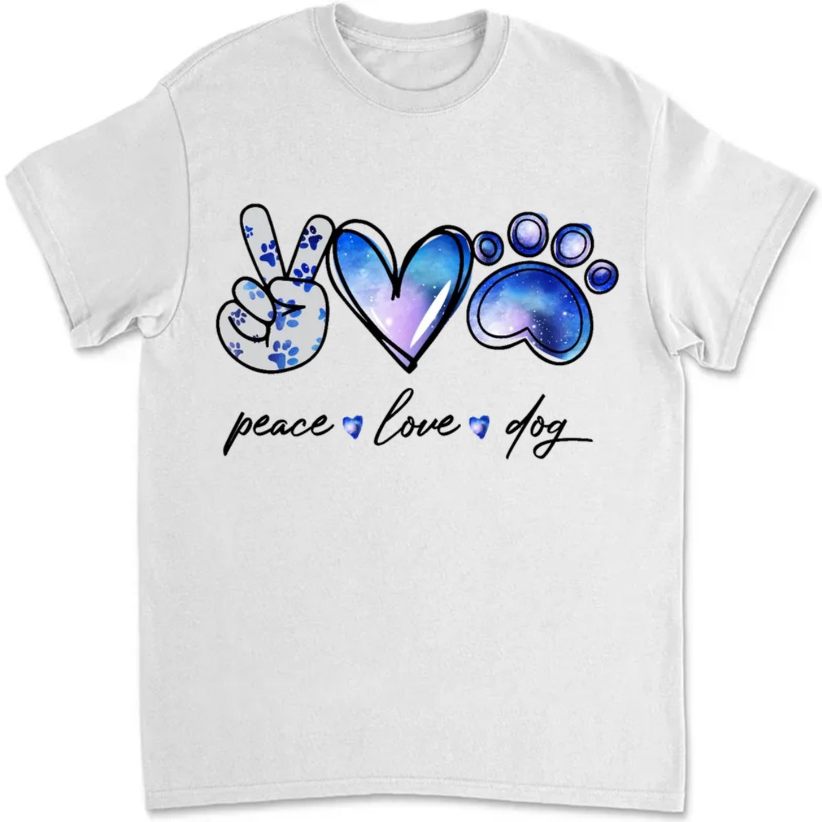 Dog Lovers - Peace Love & Paws - Personalized White Unisex T - Shirt (Ver 2) - Makezbright Gifts