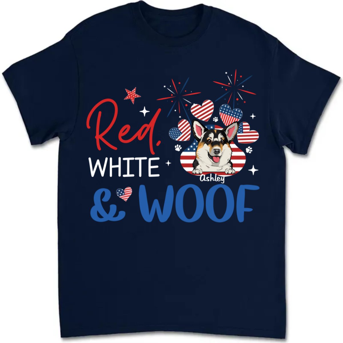 Dog Lovers - Red White And Woof - Personalized T - shirt - Makezbright Gifts