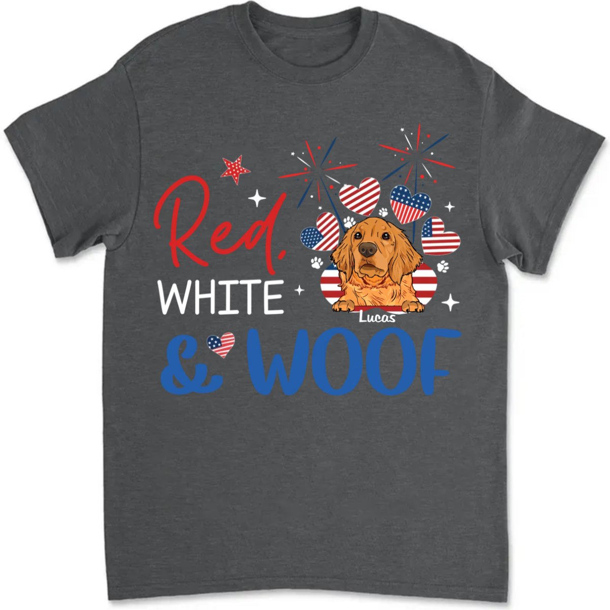 Dog Lovers - Red White And Woof - Personalized T - shirt - Makezbright Gifts