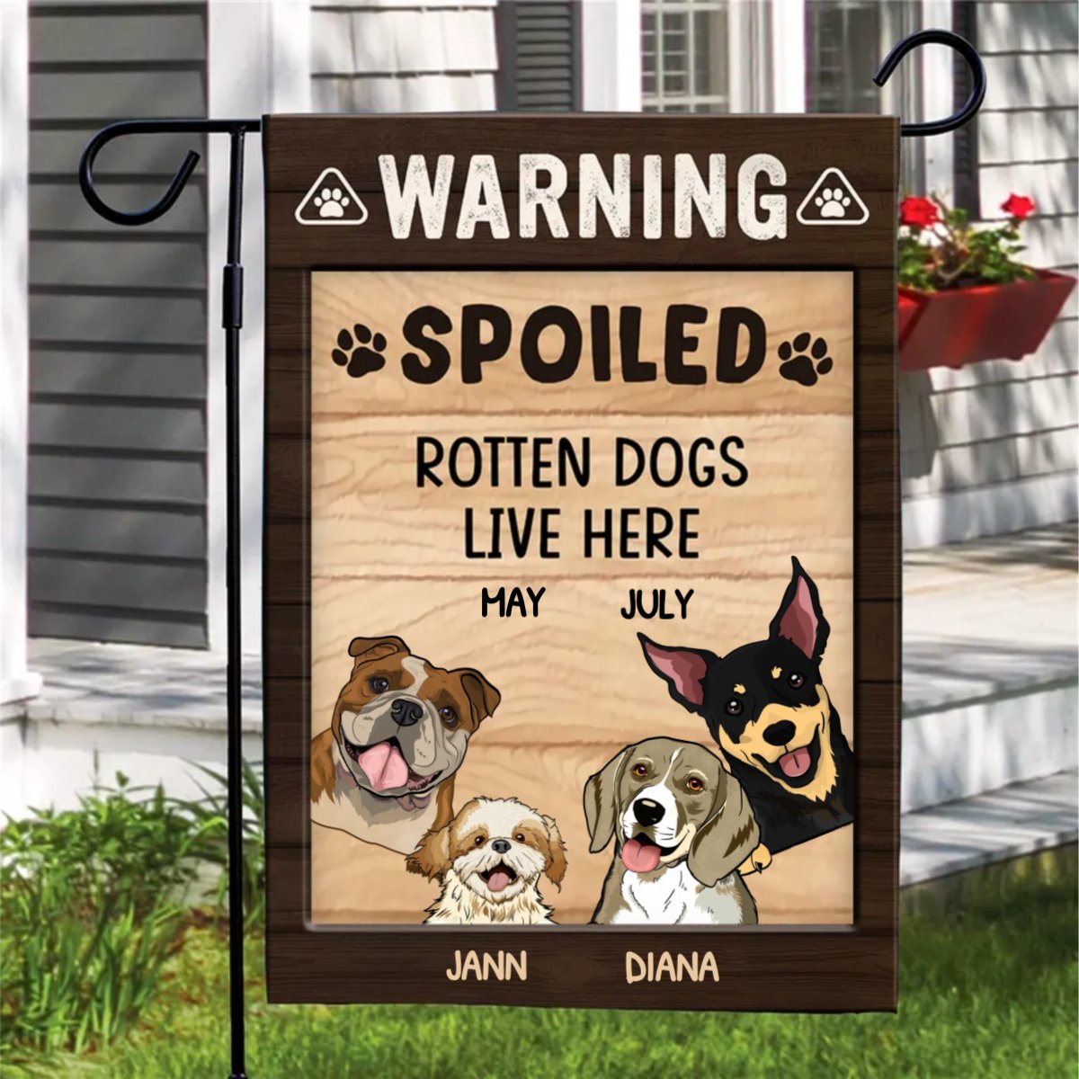 Dog Lovers - Warning Spoiled Rotten Dogs Live Here - Personalized Flag - Makezbright Gifts