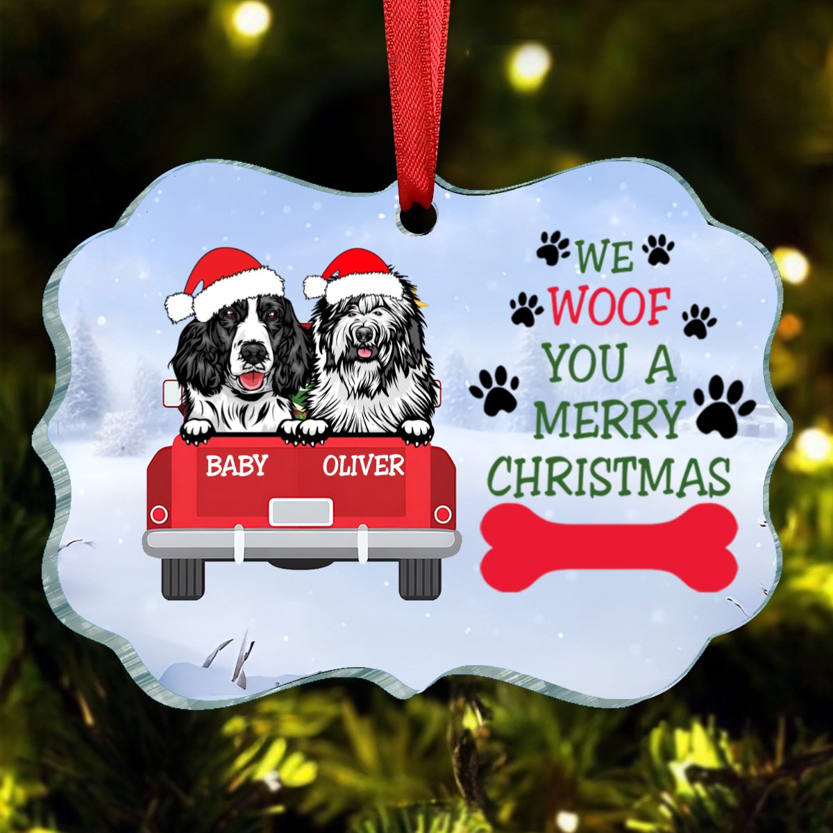 Dog Lovers - Woof You Christmas - Personalized Acrylic Ornament - Makezbright Gifts