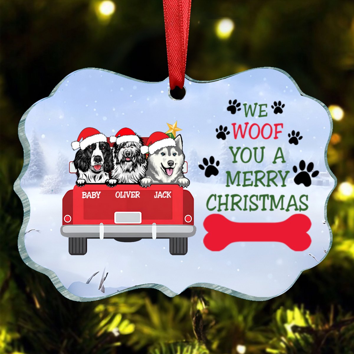 Dog Lovers - Woof You Christmas - Personalized Acrylic Ornament - Makezbright Gifts