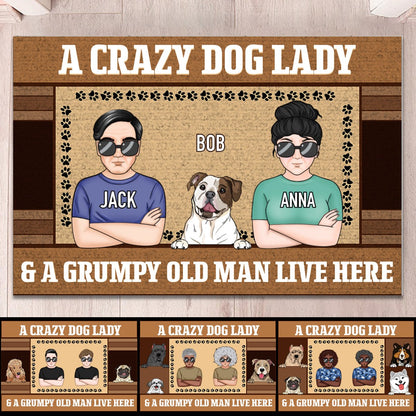 Dog Loves - A Crazy Dog Lady & A Grumpy Old Man Live Here - Customized Doormat - Makezbright Gifts