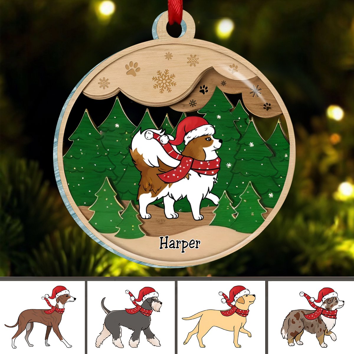 Dog Loves - Paws And Snow - Personalized Acrylic Ornament - Makezbright Gifts