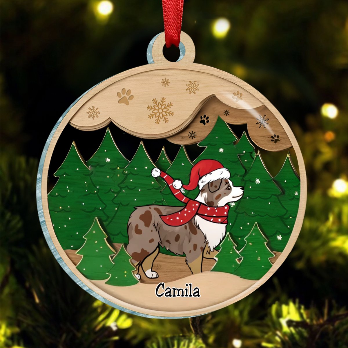 Dog Loves - Paws And Snow - Personalized Acrylic Ornament - Makezbright Gifts