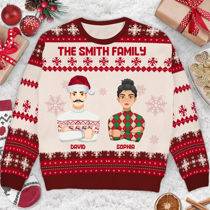 Flat Art Semi-real Pet - Christmas, Funny Gift For Family, Couple, Parents, Grandparents, Dog, Cat Lovers - Personalized Unisex Ugly Sweater