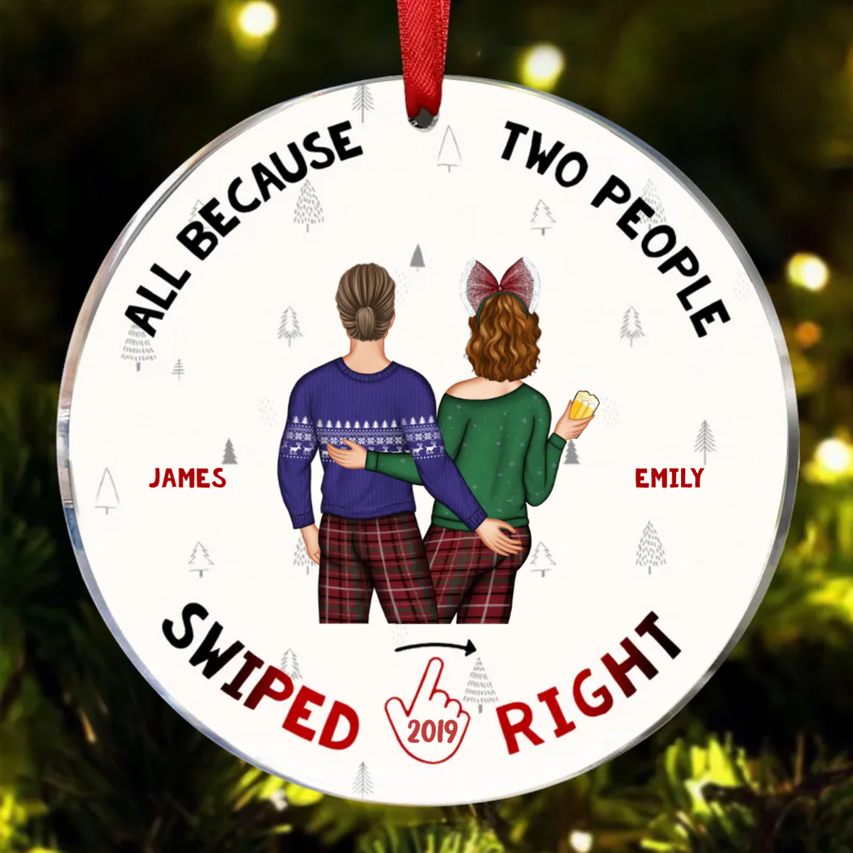 Christmas Swiped Right - Gift For Couples - Personalized Custom Circle Ornament