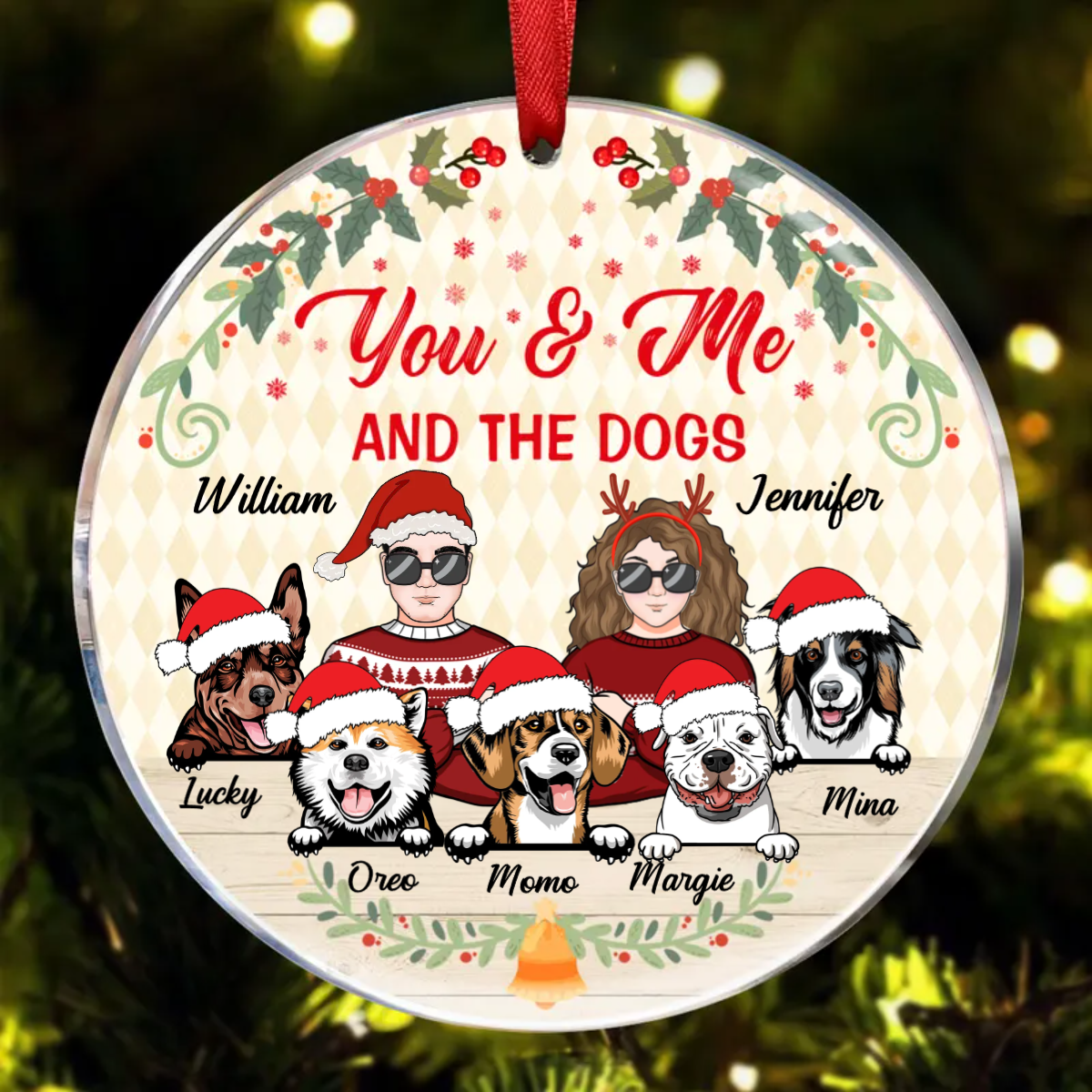 You & Me And The Dogs - Christmas Gift For Dog Lover - Personalized Custom Circle Acrylic Ornament