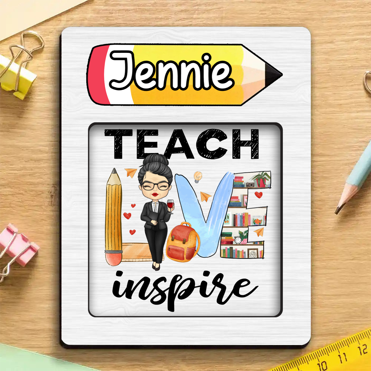 Teach Love Inspire - Personalized Sticky Note Pad Holder (TB)