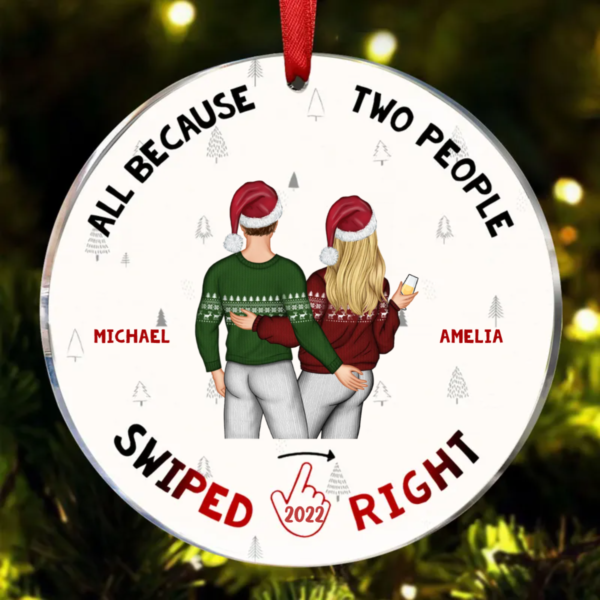 Christmas Swiped Right - Gift For Couples - Personalized Custom Circle Ornament