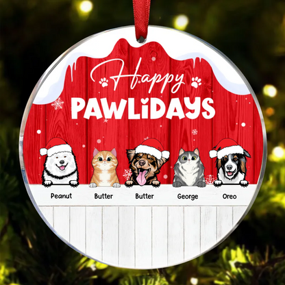 Happy Pawlidays - Christmas Gift For Dog Lovers & Cat Lovers - Personalized Custom Circle Ornament