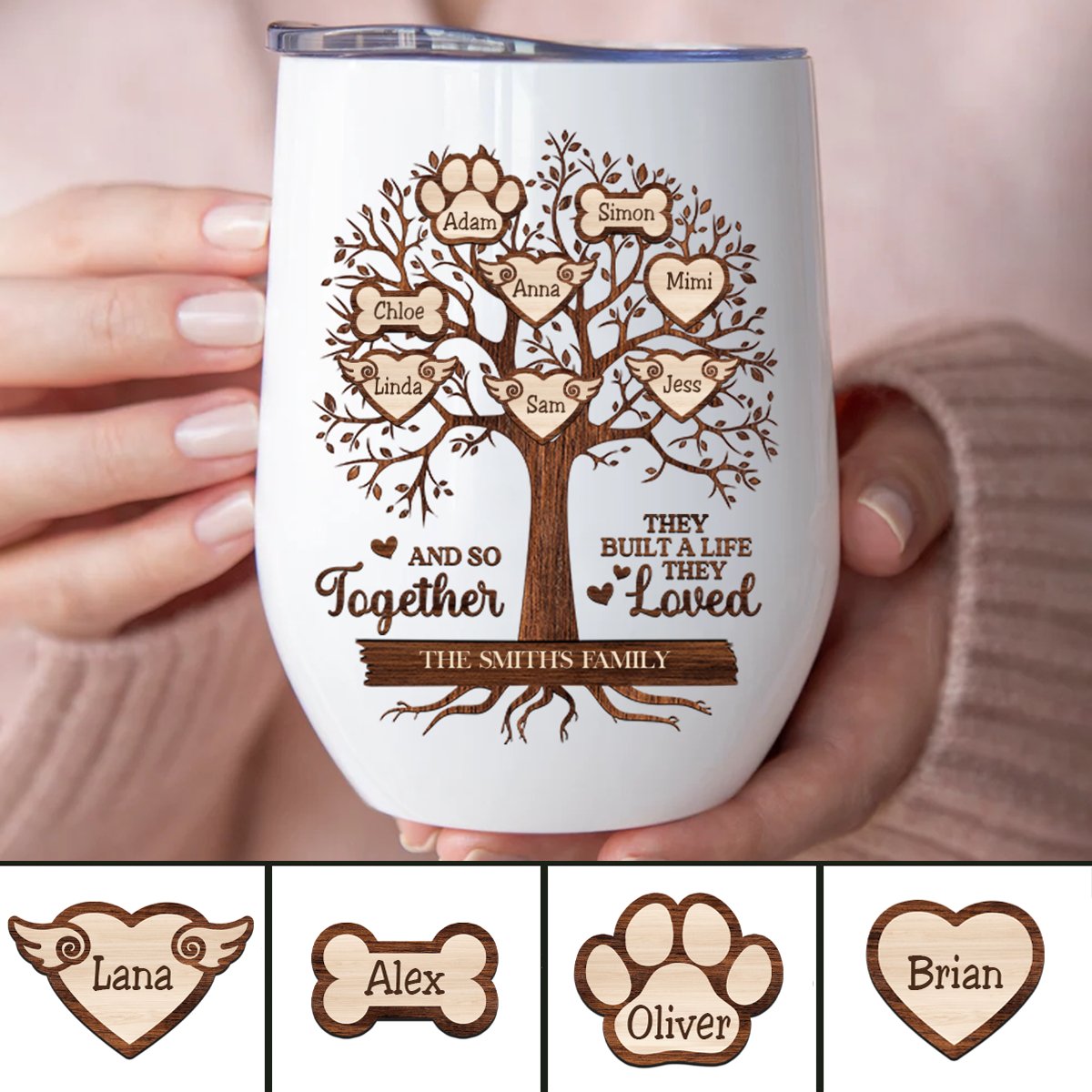 Family - Christmas Family Tree And So Together They Built A Life They Loved - Personalized Wine Tumbler (BU) - Makezbright Gifts