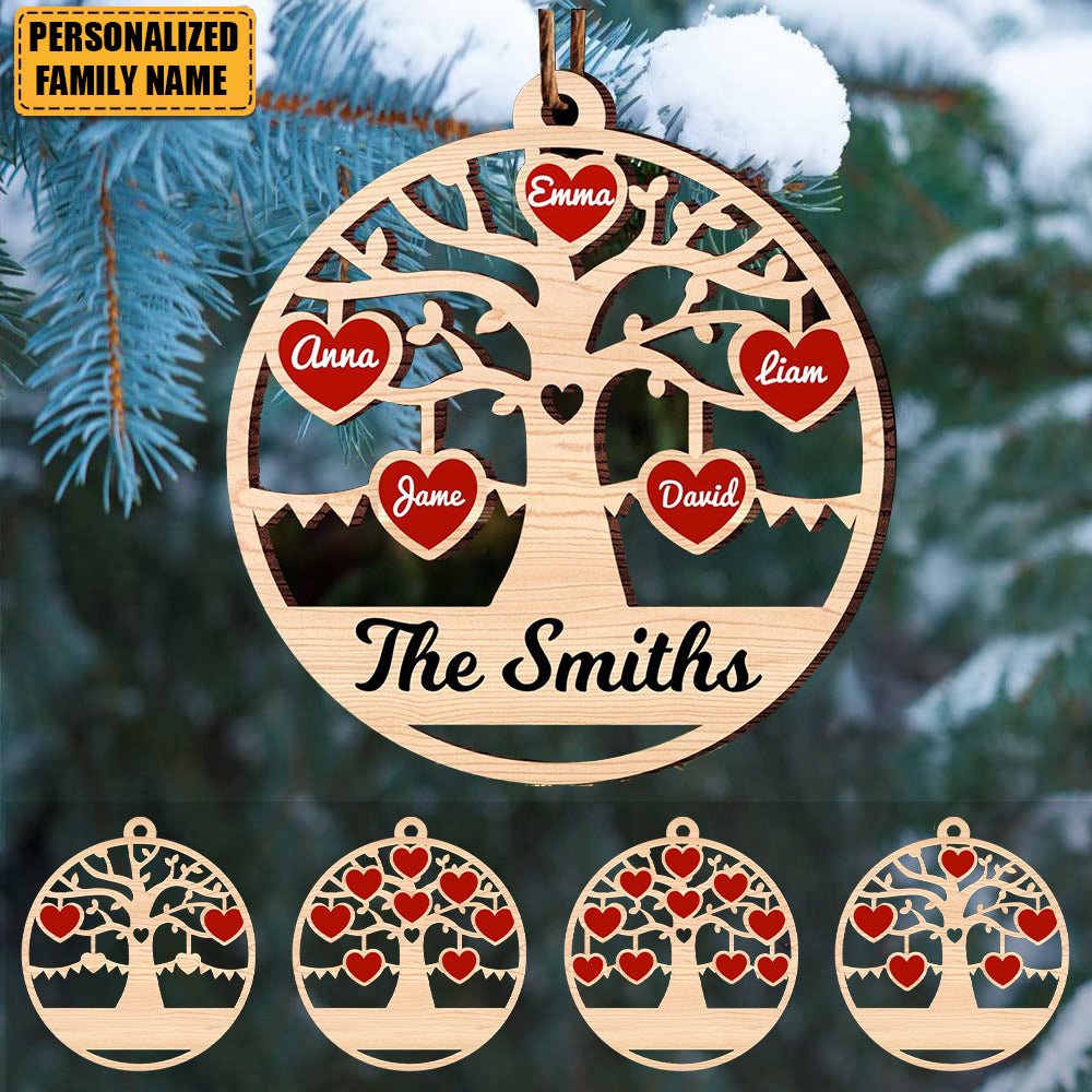 Family - Christmas Family Tree of life with Sweet Heart Members - Personalized Ornament - Makezbright Gifts