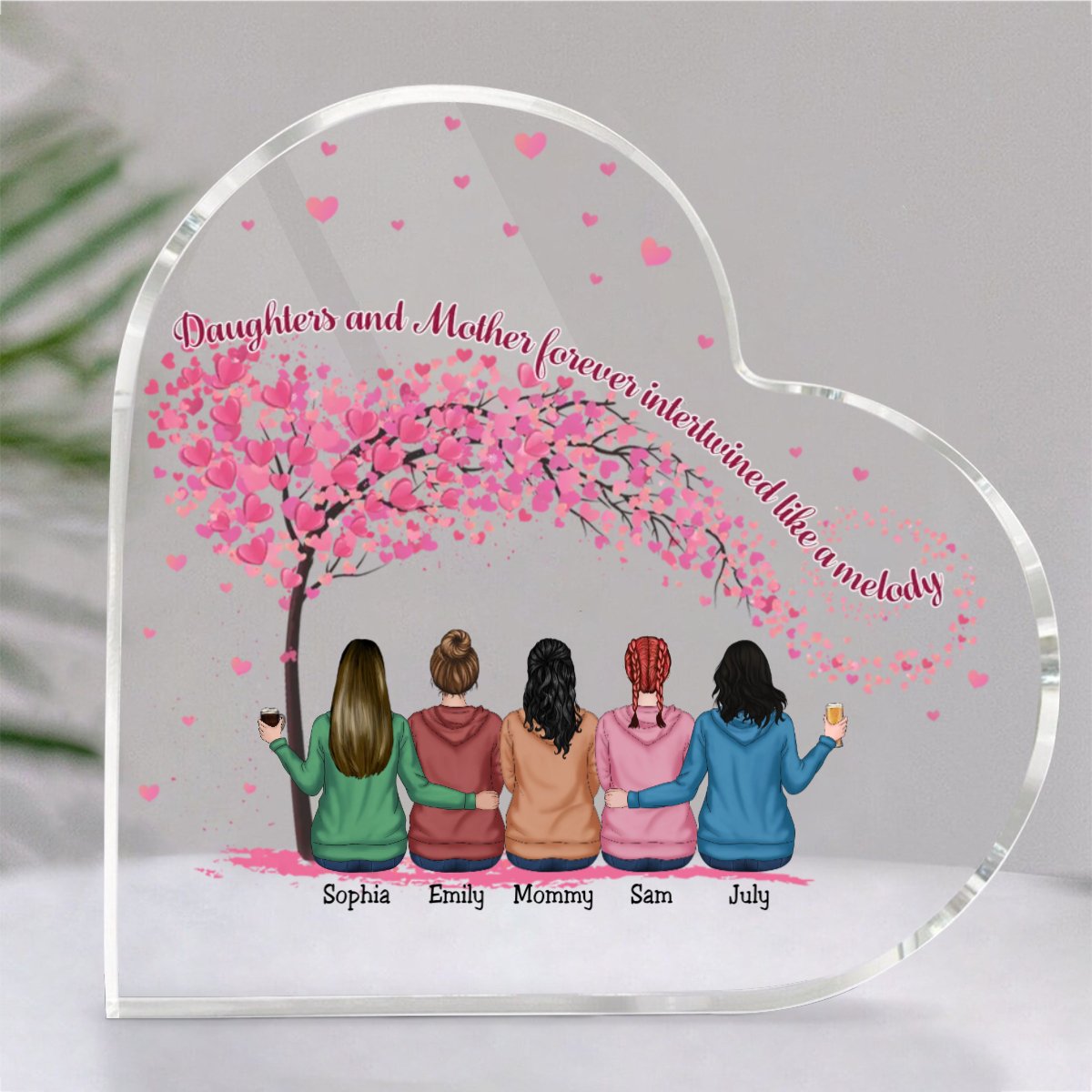 Family - Daughters And Mother, Forever Intertwined Like A Melody - Personalized Acrylic Plaque - Makezbright Gifts