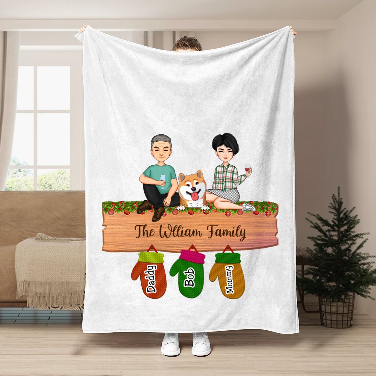 Family - Family Peeking Christmas Glove - Personalized Blanket - Makezbright Gifts